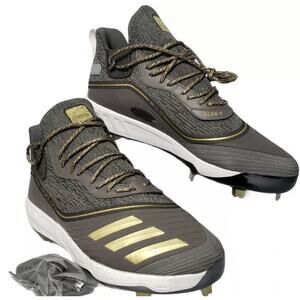 Adidas Icon V 5 Boost Baseball Cleats Size 12.5 FU7559 Gray Gold Extra Laces